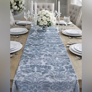 NEW Damask Table Runner Silver/Gray